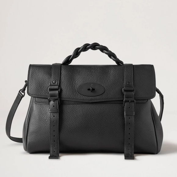 Mulberry 'Oversized Alexa' in Black Heavy Grain Leather Bag - MSRP $1795 - BNWT - Picture 1 of 7